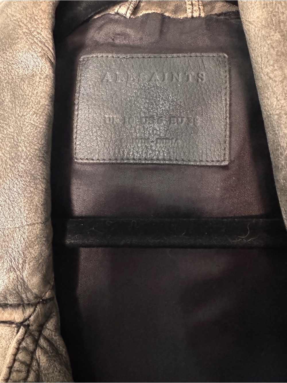 AllSaints Distressed Grey Quilted Leather Biker Jacket- Cargo Moto - Picture 6 of 6
